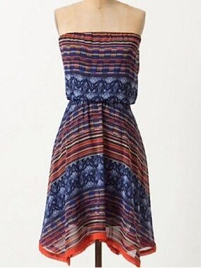 Anthropologie Maeve Dress Women’s XS Multicolor Strapless Handkerchief Lined